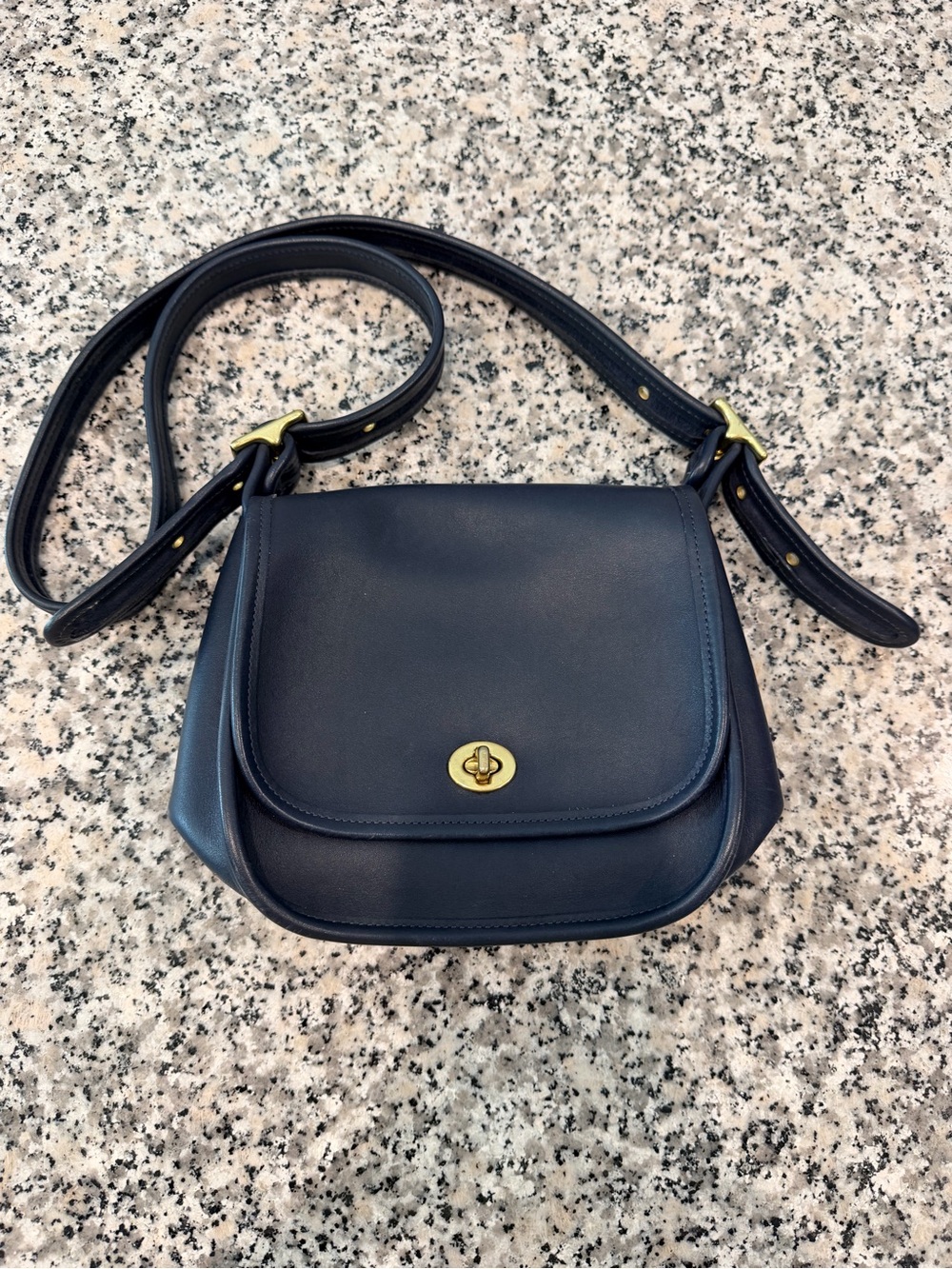 Coach Navy Leather Turn-Lock Crossbody Bag